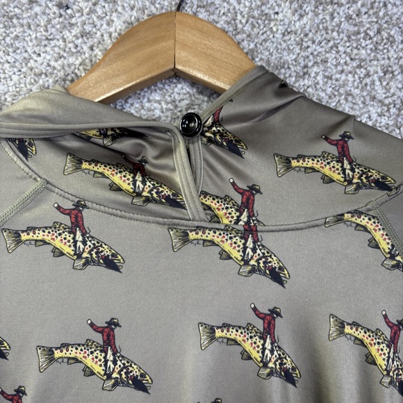 Trxstle Hoodie Mens Large Brown Cowboy Trout Graphic Sun Fishing Shirt - Picture 3 of 7